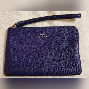 Rich! Like New Authentic Coach Royal Purple with Silver Corner Zip Wristlet